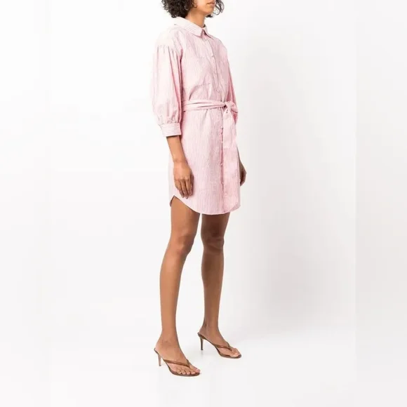 CINQ Á SEPT Shirt Dress Sofia Stripe Button Down Mini Pink Black White Pinstripe - Picture 10 of 10